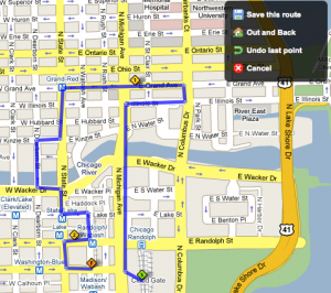 Walk Jog Run routes overlayed on a Google Map.
