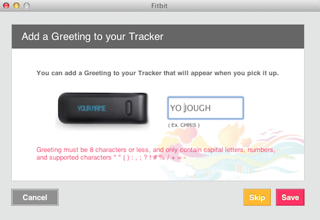 Fitbit motivation and personalized welcome message.