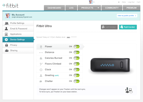 Fitbit settings via their website.